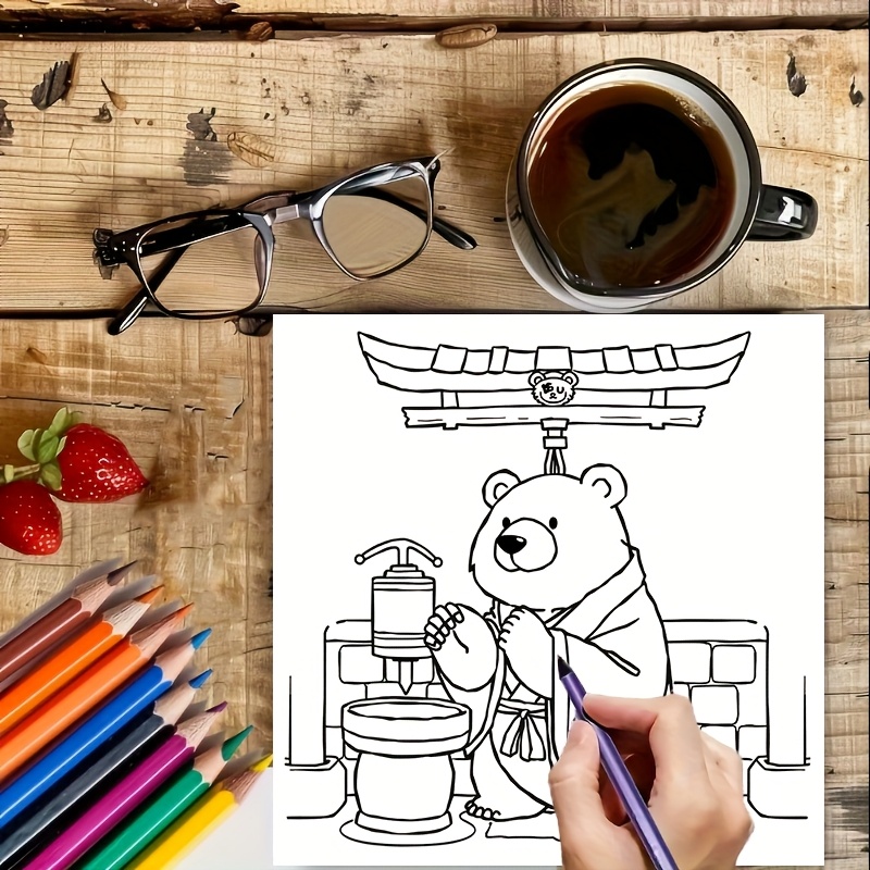 28 Pages Cute Bear in Japan Co - Adult Coloring Book Stress Relief recension och pris