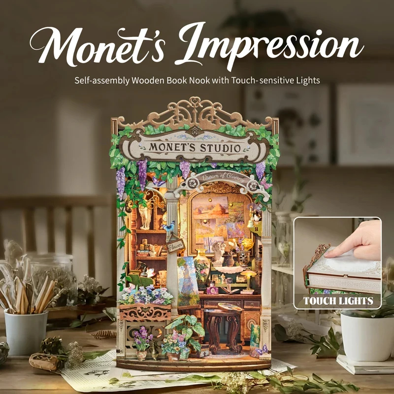 Wooden Monet's Studio Book Noo - Diy Wooden Book Nook Kit Shelf Insert recension och pris