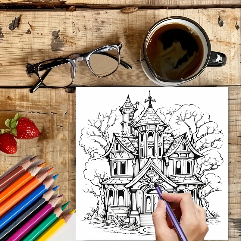 Haunted House Coloring Book fo - Adult Coloring Book Stress Relief recension och pris